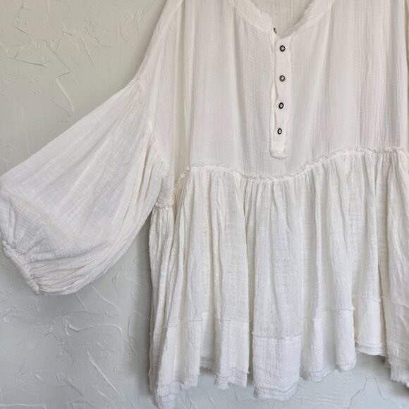 Free People Oversized Half Button Keeping It Cool Tunic Top, L - Picture 4 of 11